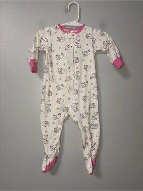 Gerber Cream & Pink Fox Print Zip Footie Sleepers Girls 6-9M